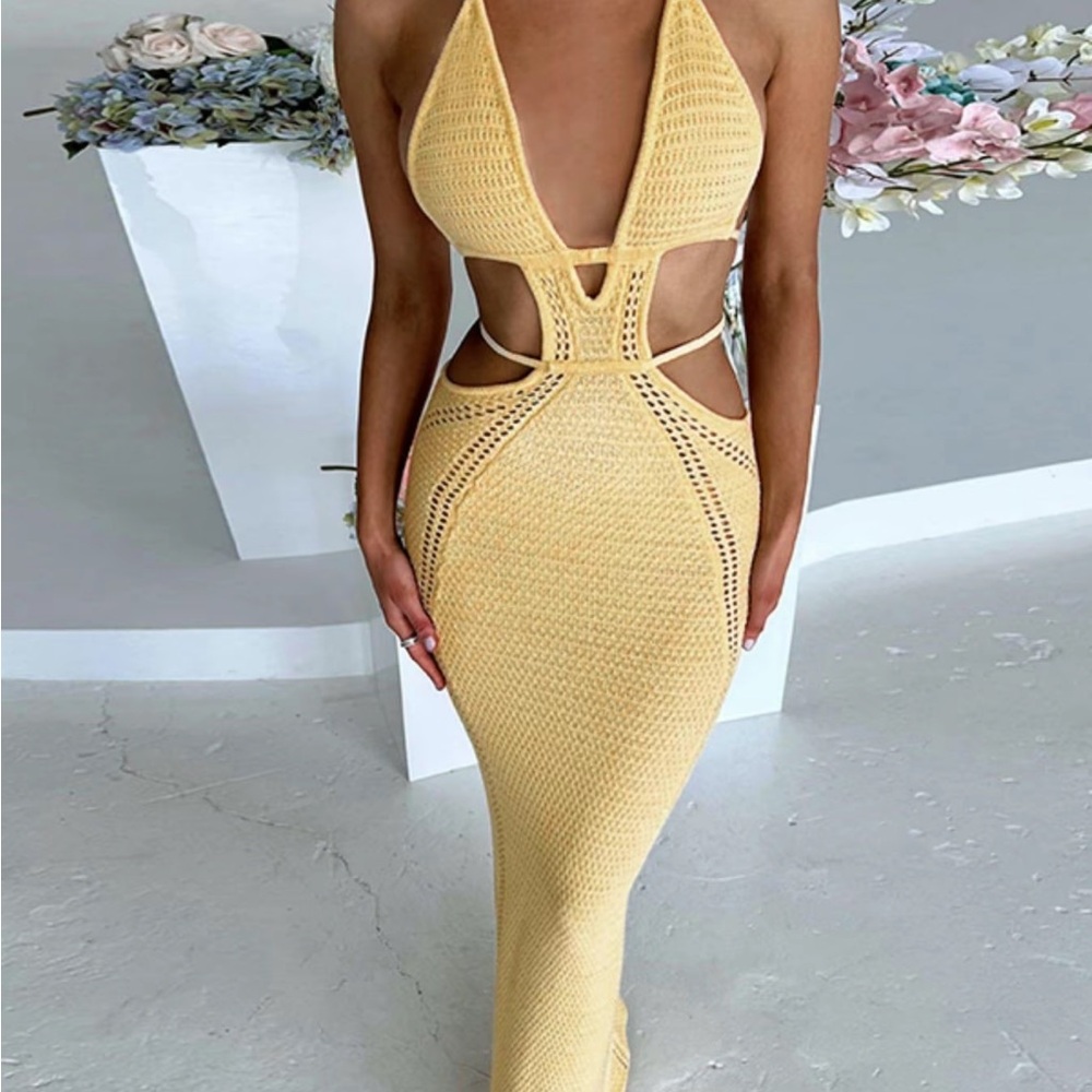 Yellow Halter Cut-Out Dress
